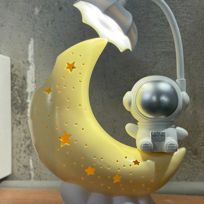 Astronaut Moon LED Night Lamp with Warm Glow for Kids Room, Bedroom, Nursery, Study Table & Gift