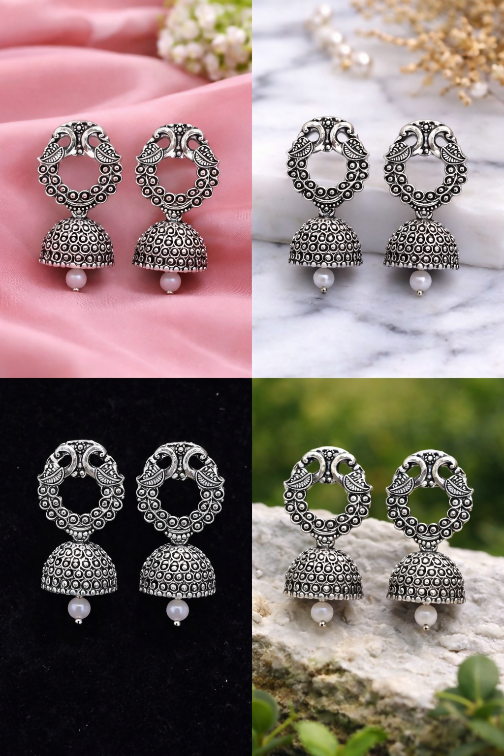 Oxidized Silver Floral Jhumka Earrings for Women – Traditional Ethnic Designer Jewelry