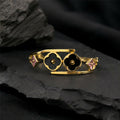Gold Tone Double Black Flower Bracelet with Pink Crystal Accents for Women