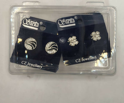Push-back closure detail on silver plated American Diamond stud earrings