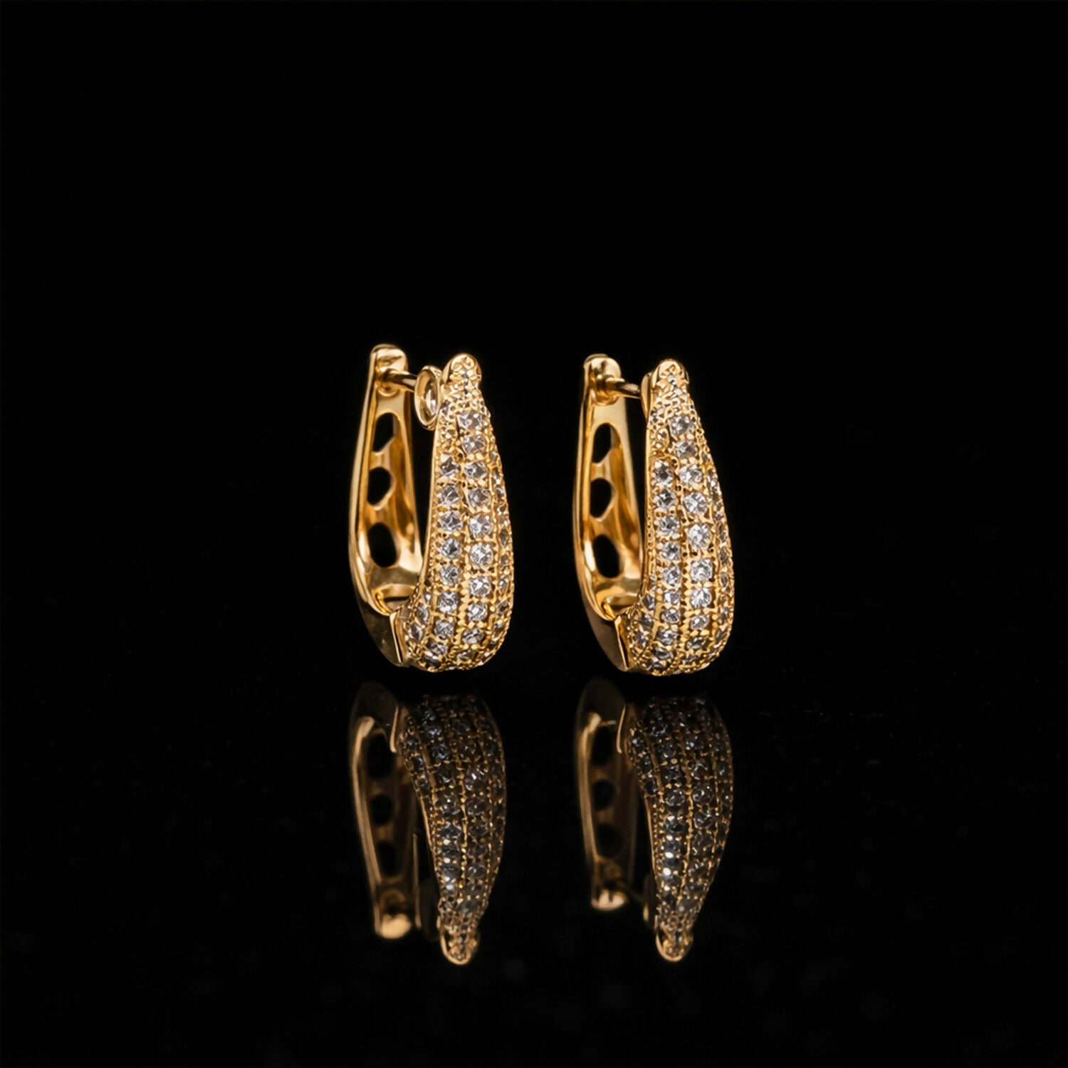 Elegant Curved Pavé Crystal Huggie Earrings in Gold Finish