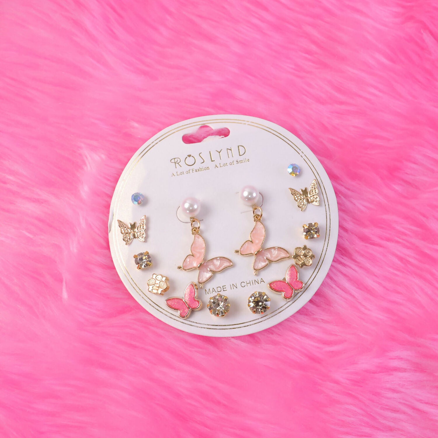 Korean Butterfly Pearl Stud Earrings Set – 7 Pairs Gold Plated Combo