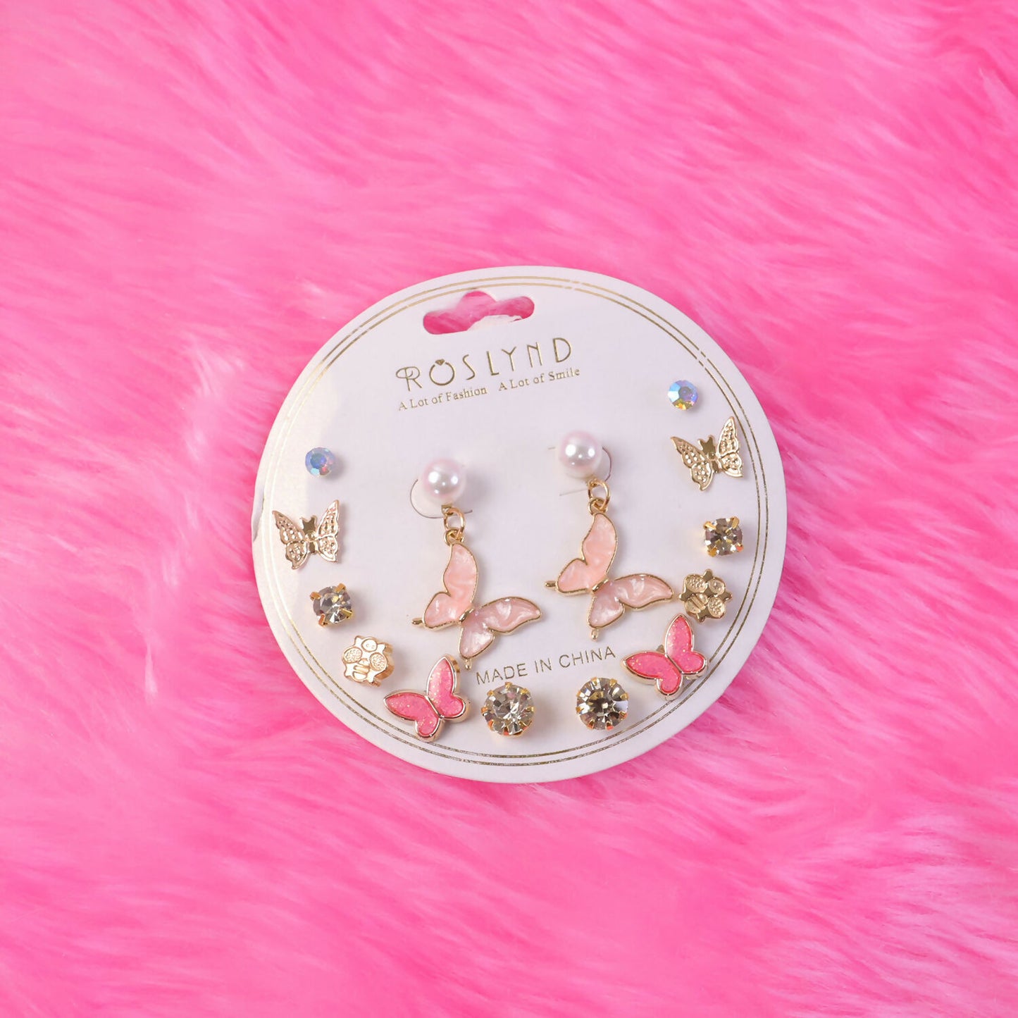 7 Pair Korean Butterfly & Pearl Stud Earrings Set for Women | Trendy Gold Plated Cute Designer Earrings Combo