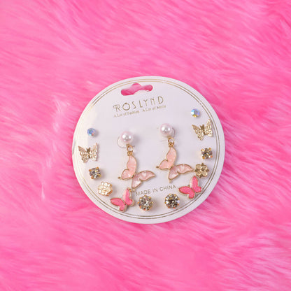 7 Pair Korean Butterfly & Pearl Stud Earrings Set for Women | Trendy Gold Plated Cute Designer Earrings Combo