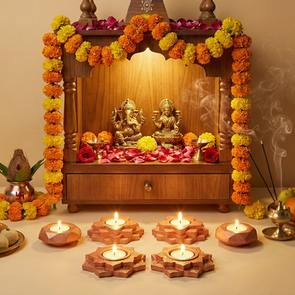 Lotus ,4-Step Diamond shaped combo gypsum articles – Multi-Purpose Diya, Dhoop Cone Stand & Mini Planter (Pack of 6 - Rose Gold, Metallic Pink)