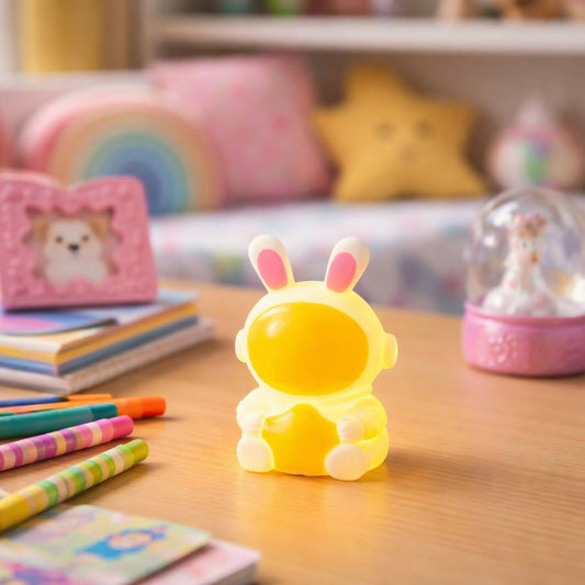 Golden Cute Bunny Astronaut LED Night Lamp with Star for Kids Room Decor