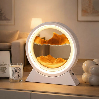 White LED Sand Art Motion Lamp with Ring Light for Home & Bedroom Decor