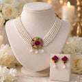 Traditional Purple Stone Pearl Choker Necklace Set – Elegant Ethnic Jewelry
