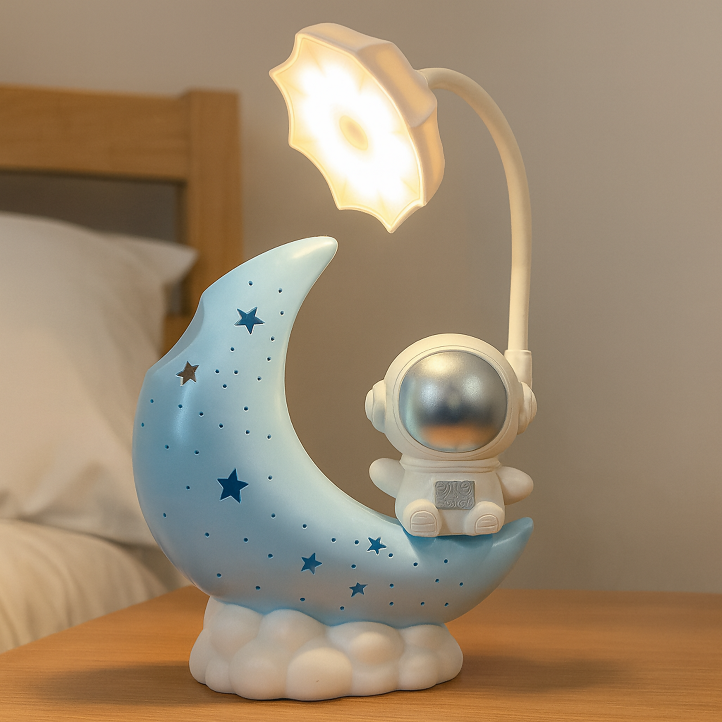 Astronaut Moon LED Night Lamp with Warm Light for Kids Bedroom & Desk (BLUE)