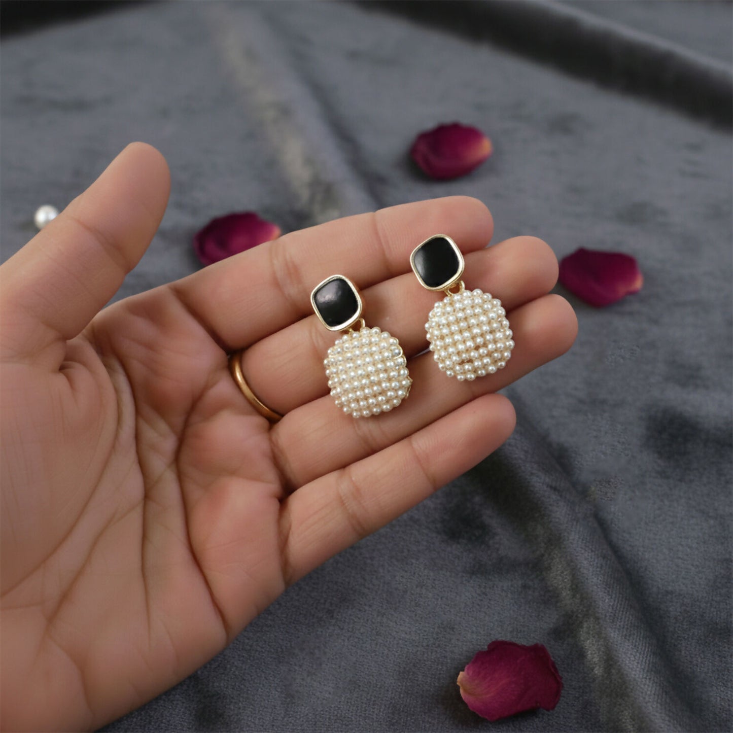 Elegant Black & Pearl Statement Drop Earrings for Women