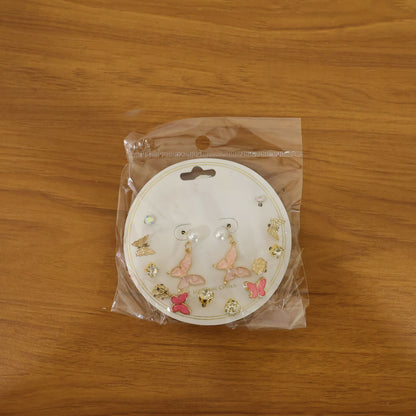 7 Pair Korean Butterfly & Pearl Stud Earrings Set for Women | Trendy Gold Plated Cute Designer Earrings Combo