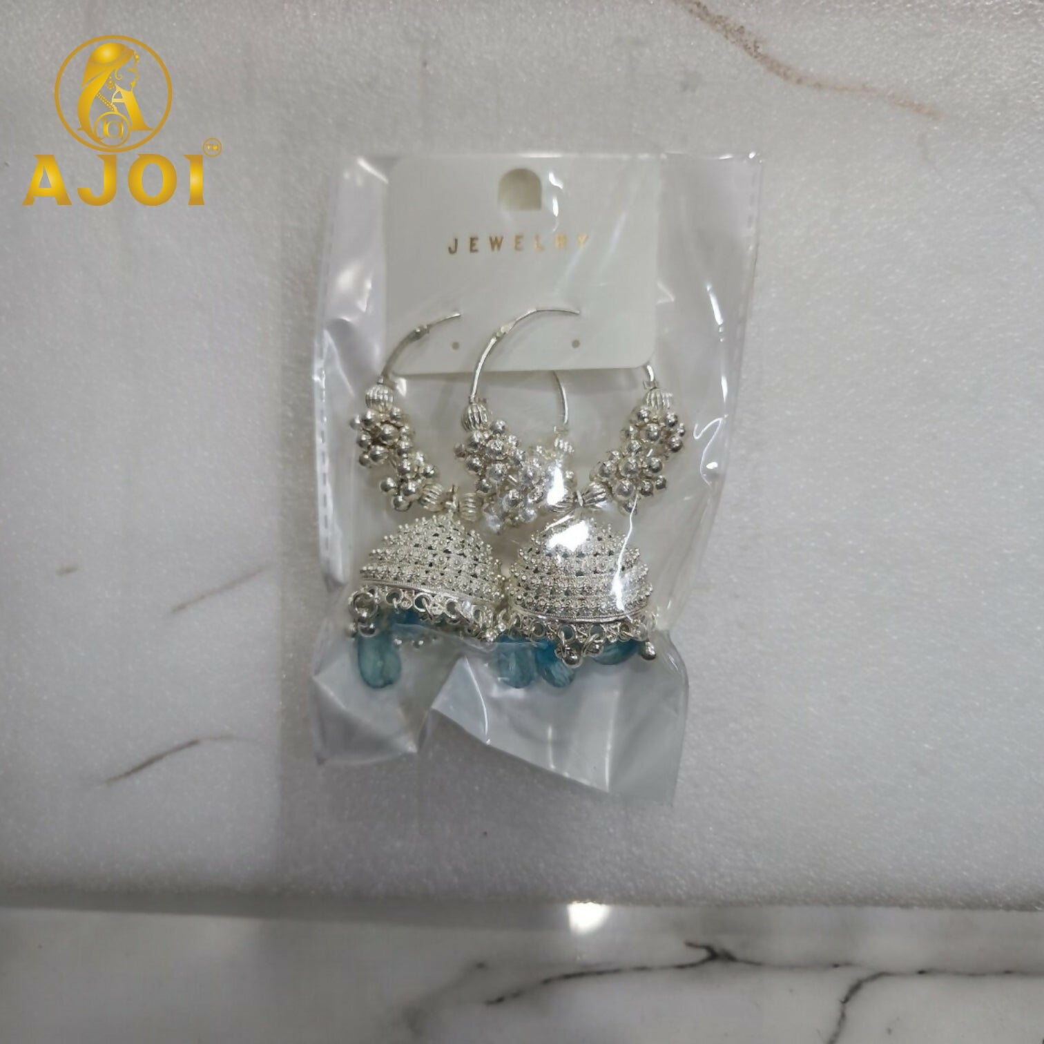 Silver Mint Blue with Teal Drops