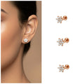 Rose Gold Floral Stud Earrings – Comfortable Flat Back Combo Pack