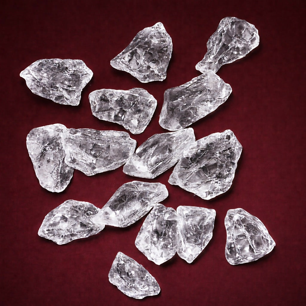 Decorative clear stones reflecting light on table centerpiece