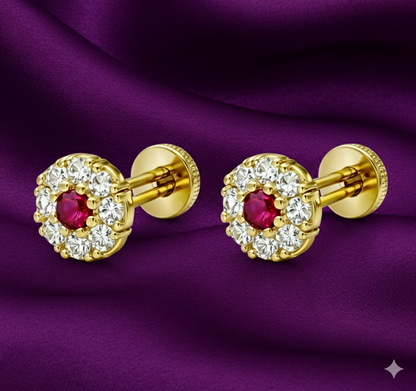 Gold Ruby & AD Halo Floral Nose Pin for women and girls Combo Pack of 2