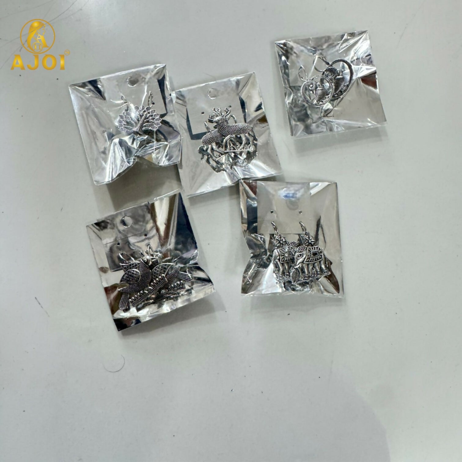 Oxidized silver deer motif earrings with fish hook closure