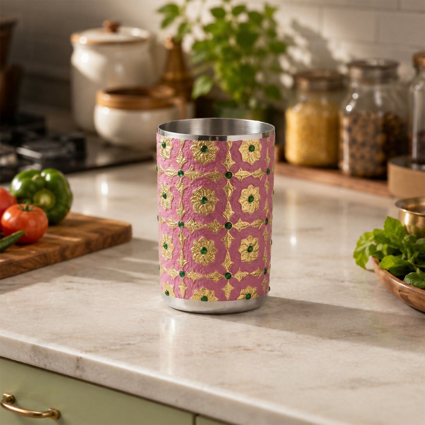 Meenakari Steel pink Glass- 02