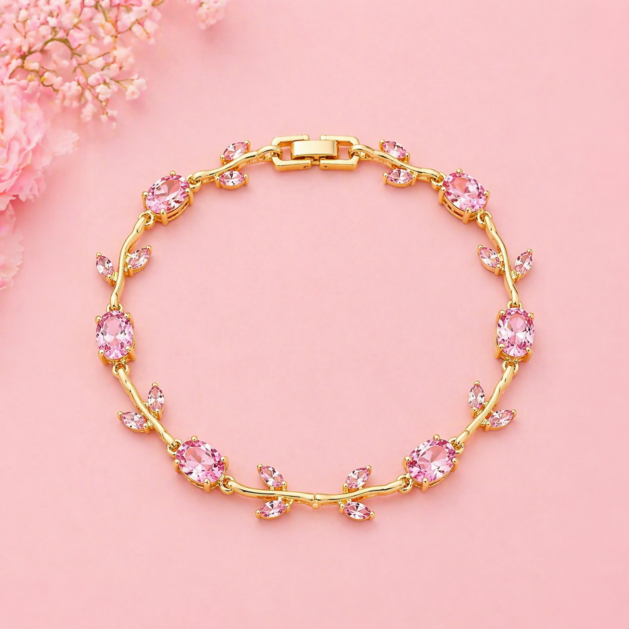 Gold-Plated Tulip Vine Bracelet with Lava Stone Crystals for Women