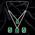 Emerald Luxe Double Layer Necklace Set with Crystal Stud Earrings for Women