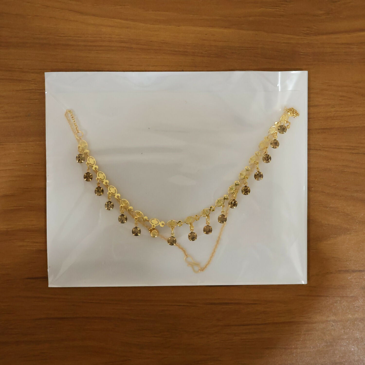 Gold Tone Beaded Drop Necklace with Elegant Fringe Design