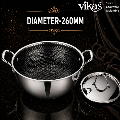 Vikas Honeycomb Kadai 260mm showing hollow cast steel handles