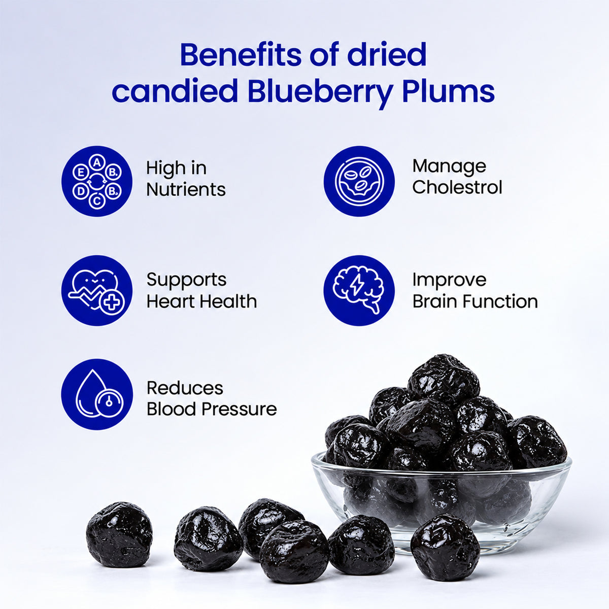Dried Blueberry Plum Premium Sweet and Tangy Candied Berries Natural Treat (180g)