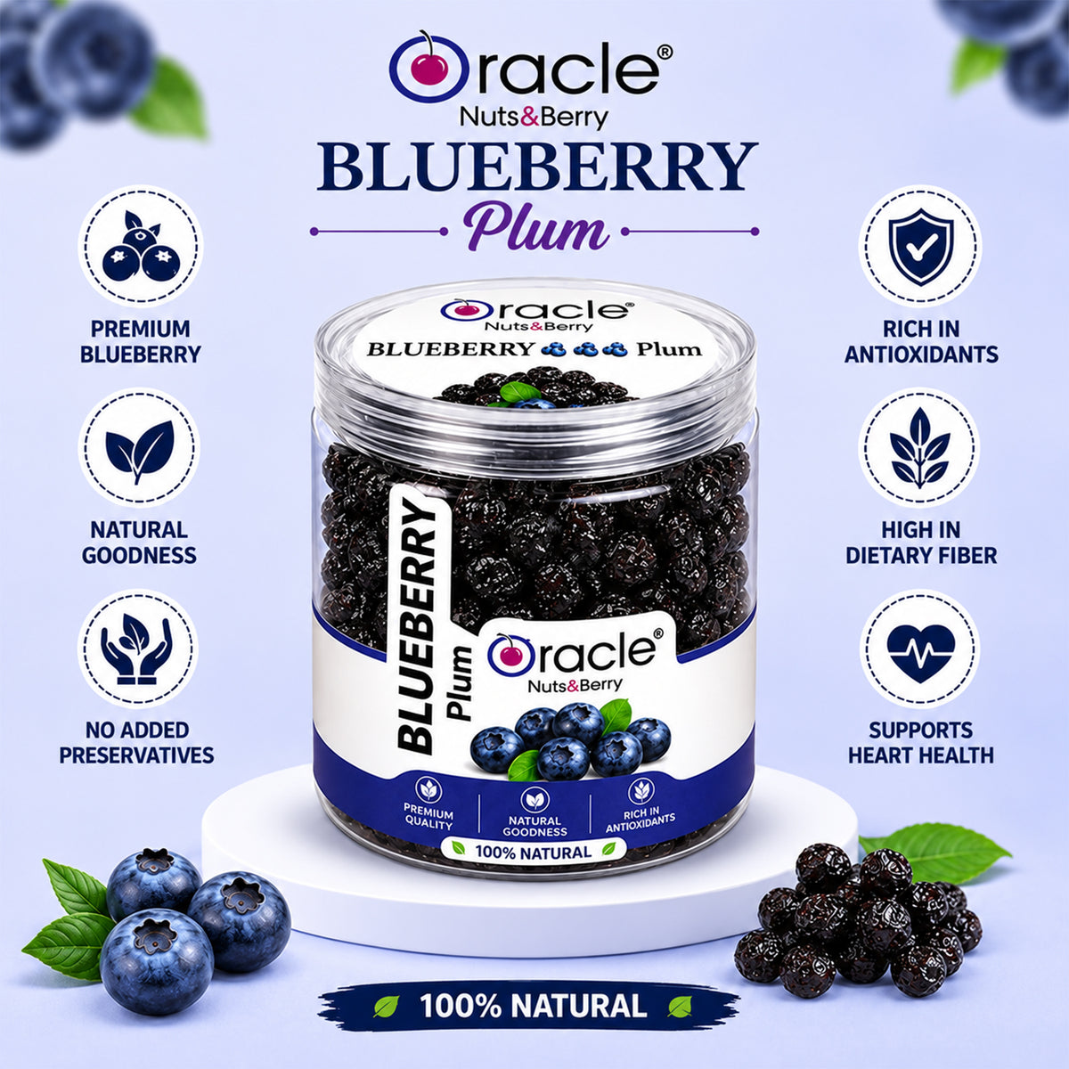 Dried Blueberry Plum Premium Sweet and Tangy Candied Berries Natural Treat (180g)
