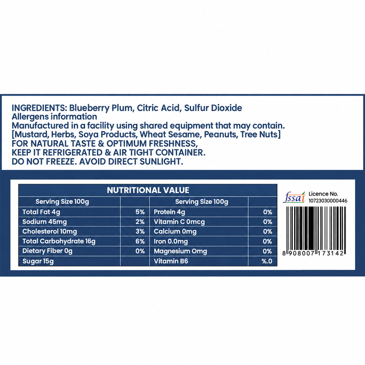 Dried Blueberry Plum Premium Sweet and Tangy Candied Berries Natural Treat (180g)