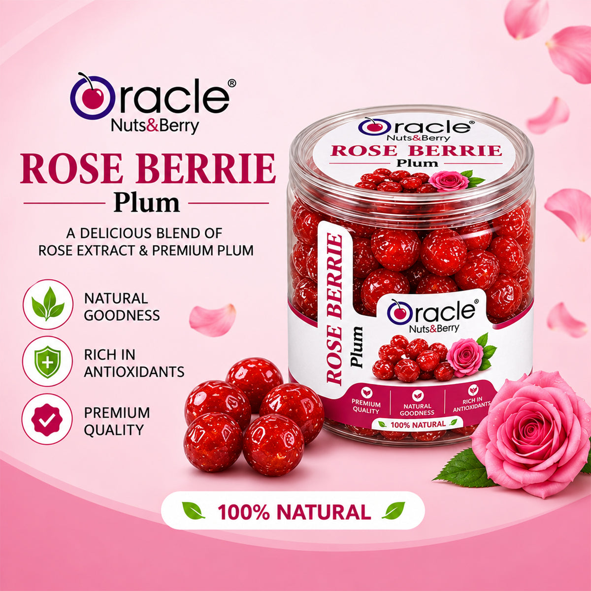 Dried Rose Berry Plum Premium Sweet and Tangy Candied Berries Natural Treat (180g)
