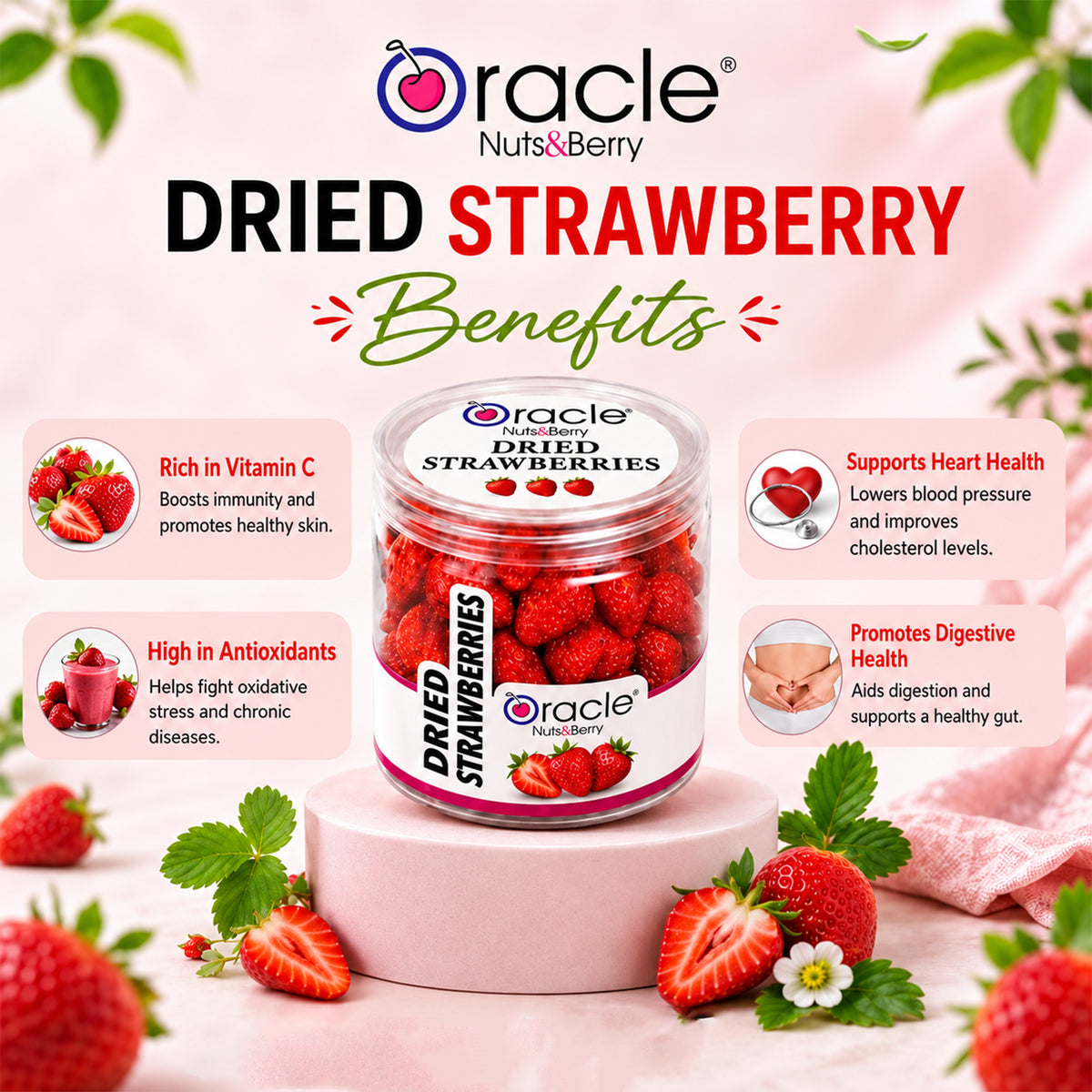 Dried Strawberries Premium Naturally Sweet Chewy Whole Berries Fruit Treat (180g)