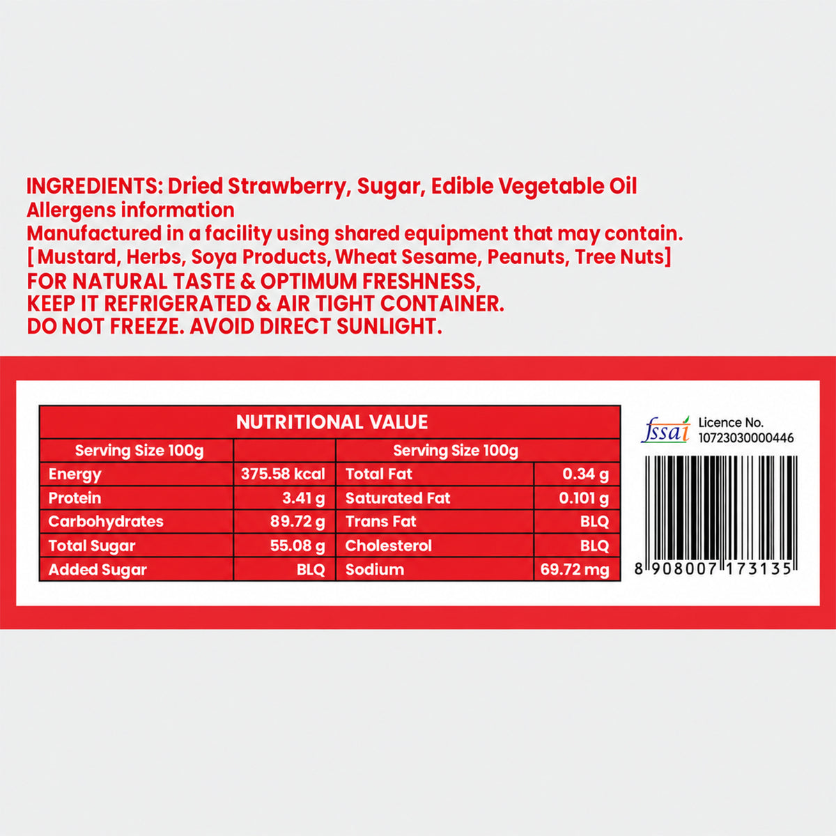 Dried Strawberries Premium Naturally Sweet Chewy Whole Berries Fruit Treat (180g)