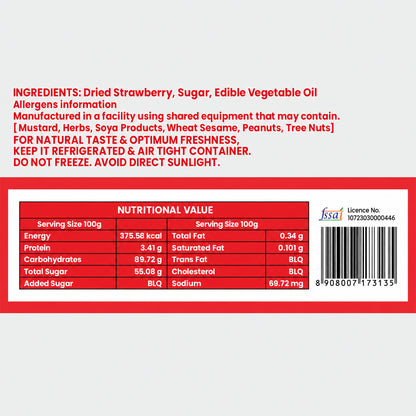 Dried Strawberries Premium Naturally Sweet Chewy Whole Berries Fruit Treat (180g)