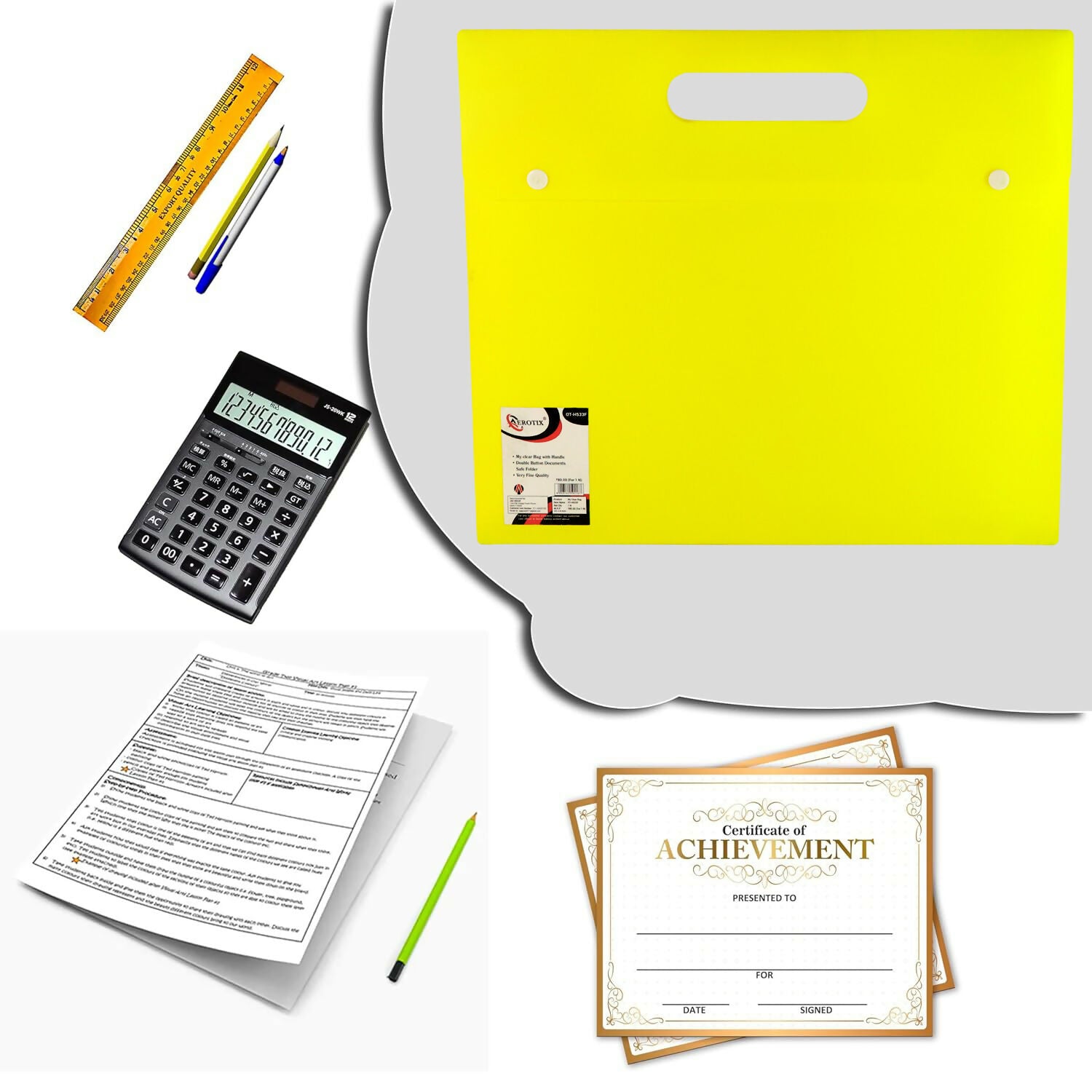 Mix Design A4 Plastic Document Folder with Handle – Button Closure Carry File for Office & School (1 Pc)