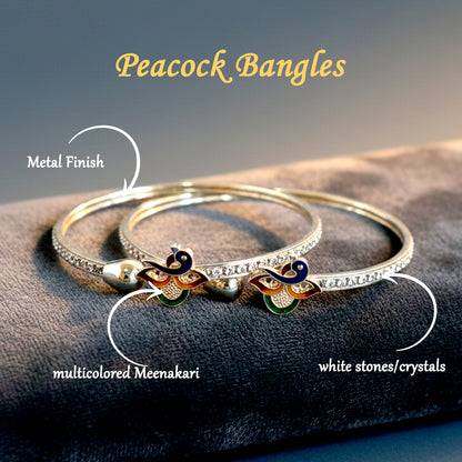 Peacock Bangles With Stones And Colorful Finish