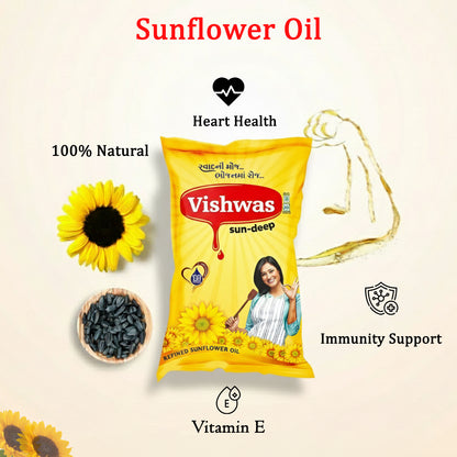 विश्वास सूरजमुखी तेल जार और पाउच | रिफाइंड सूरजमुखी तेल 100% प्राकृतिक और शुद्ध सूरजमुखी खाना पकाने का तेल (5 का पैक)