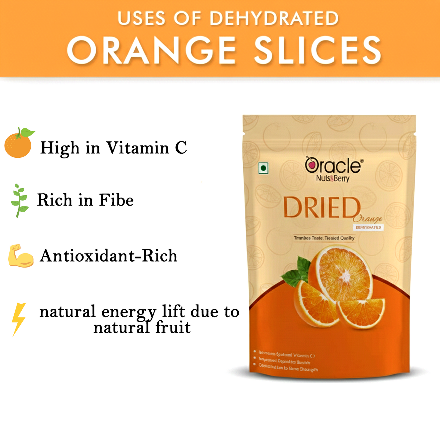 Oracle Dried Orange Dehydrated Fruit Snack 250gm Made from Fresh Oranges