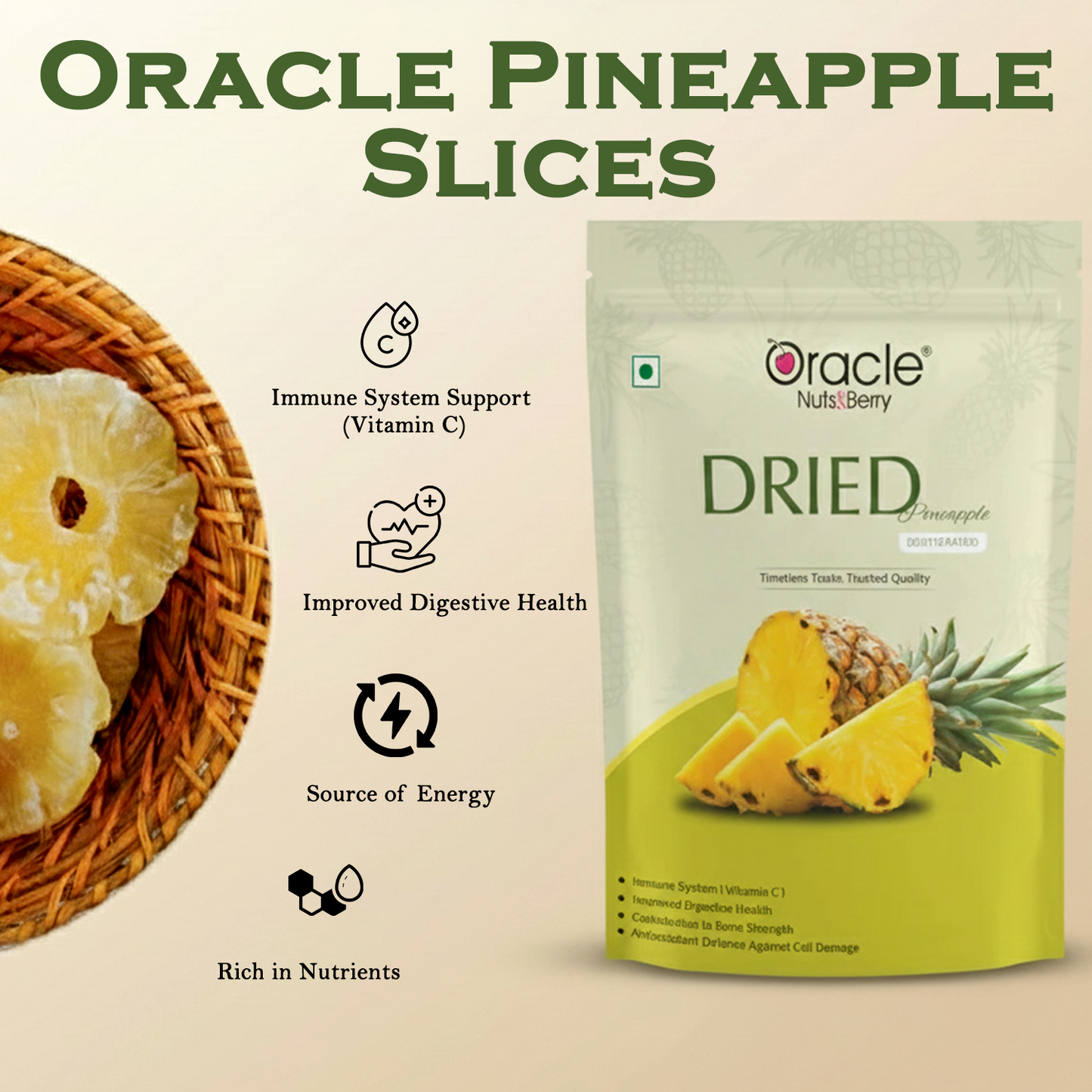 Oracle Dried Pineapple Dehydrated Fruit Snack 250gm Made from Naturally Ripened Pineapple