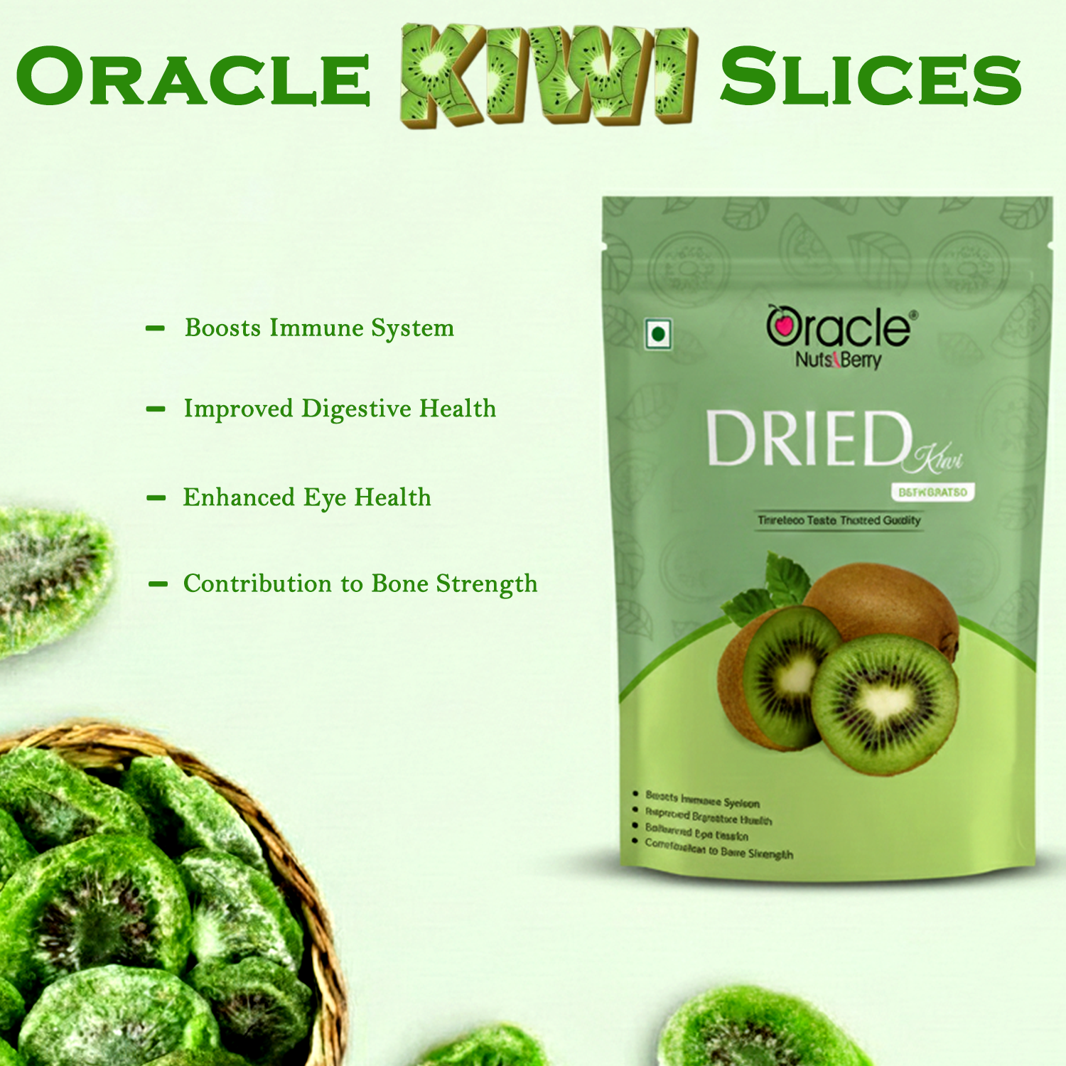 Oracle Dried Kiwi Dehydrated Fruit Snack 250gm Pack Made from Natural Kiwi Slices