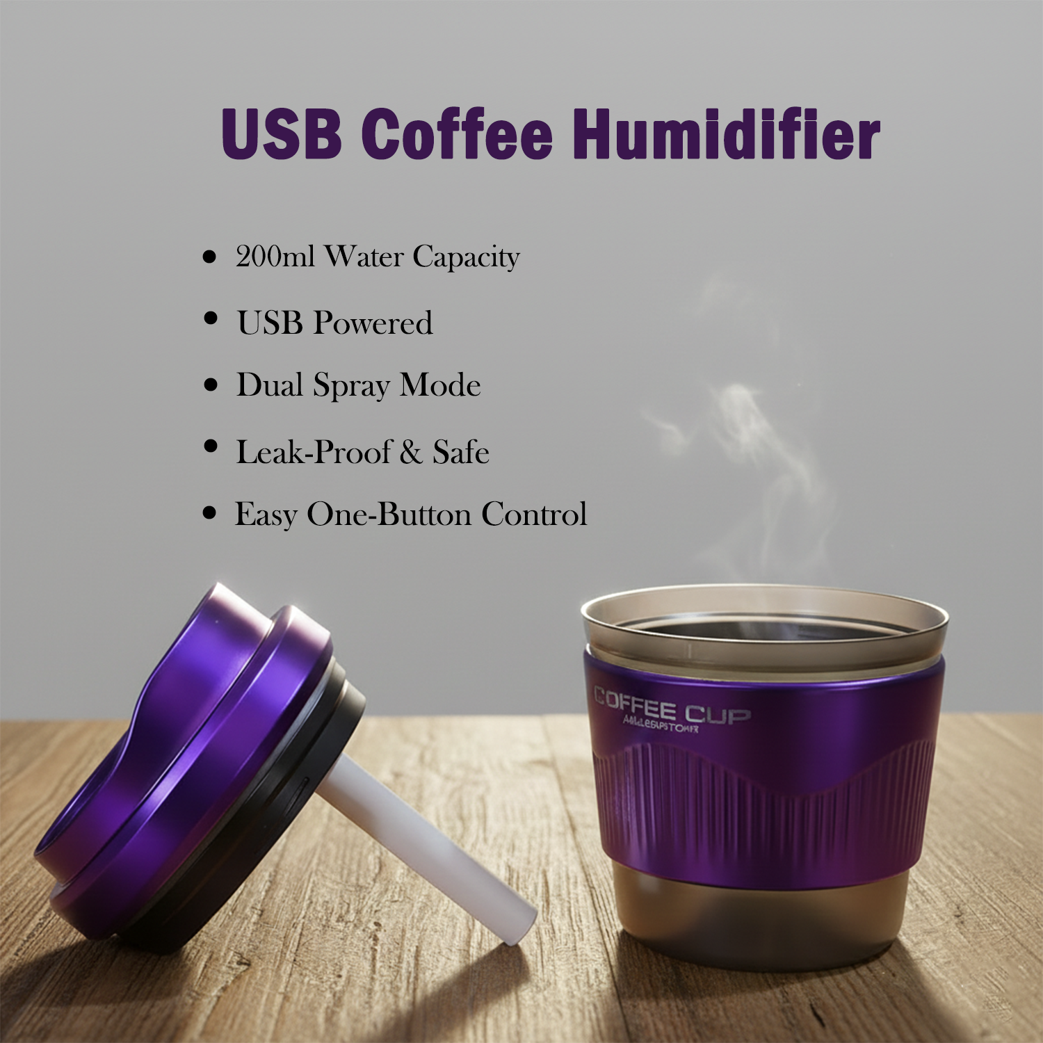 USB Coffee Cup Mini Humidifier 200ml Portable Aroma Mist Maker for Car & Home