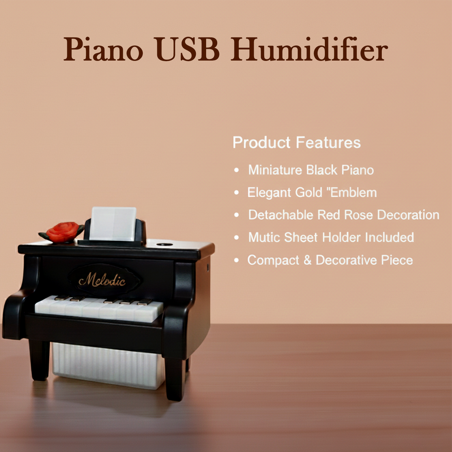 Mini Piano USB Humidifier with Night Light & Cool Mist for Home & Office