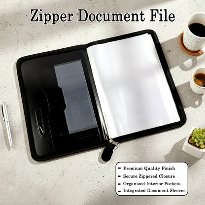 Executive Zipper Document File Folder with 20 Clear Sleeves for Office & Conference