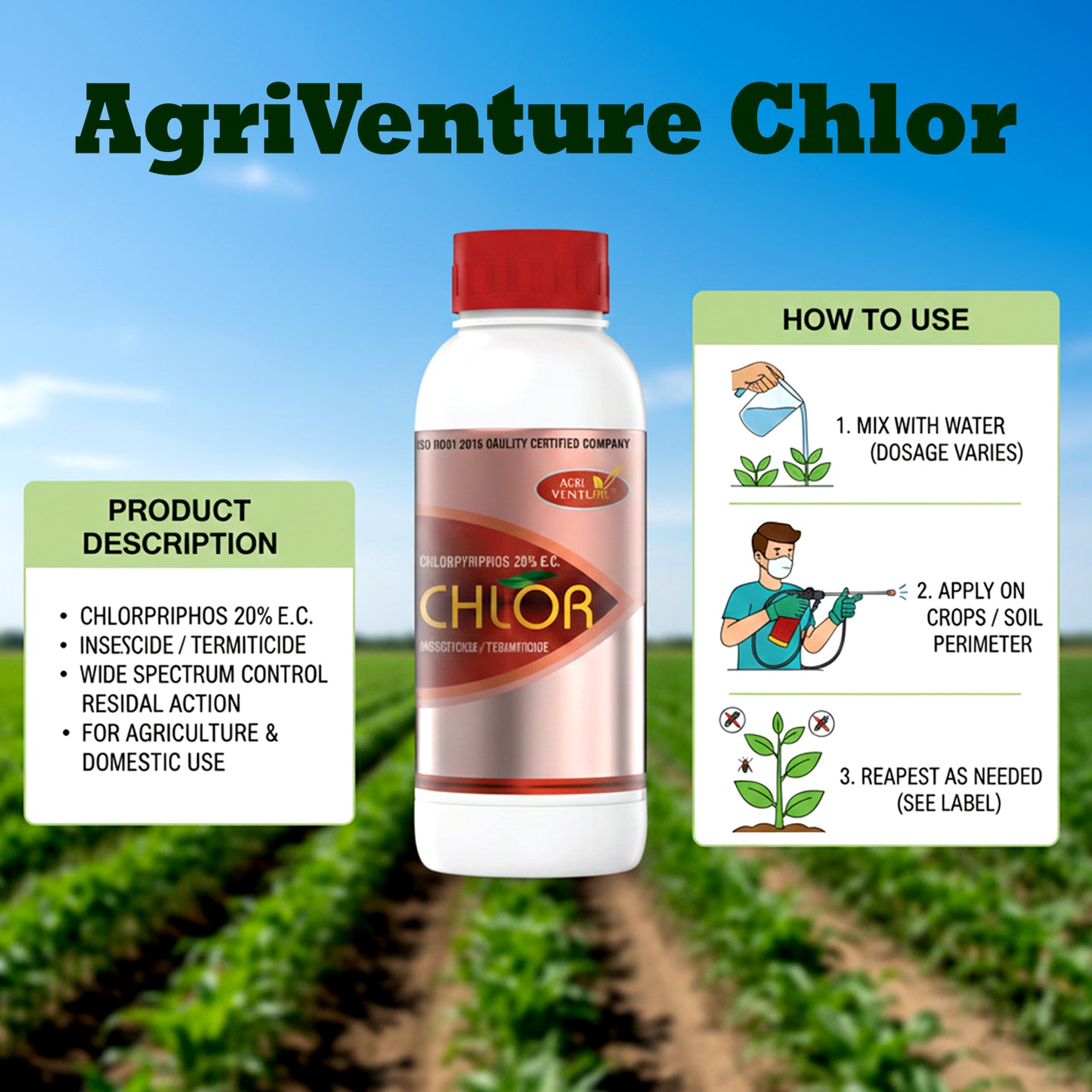 AgriVenture CHLOR ( Chlorpyriphos 20% EC ) Insecticides, Effective Termiticide(1 LTR)
