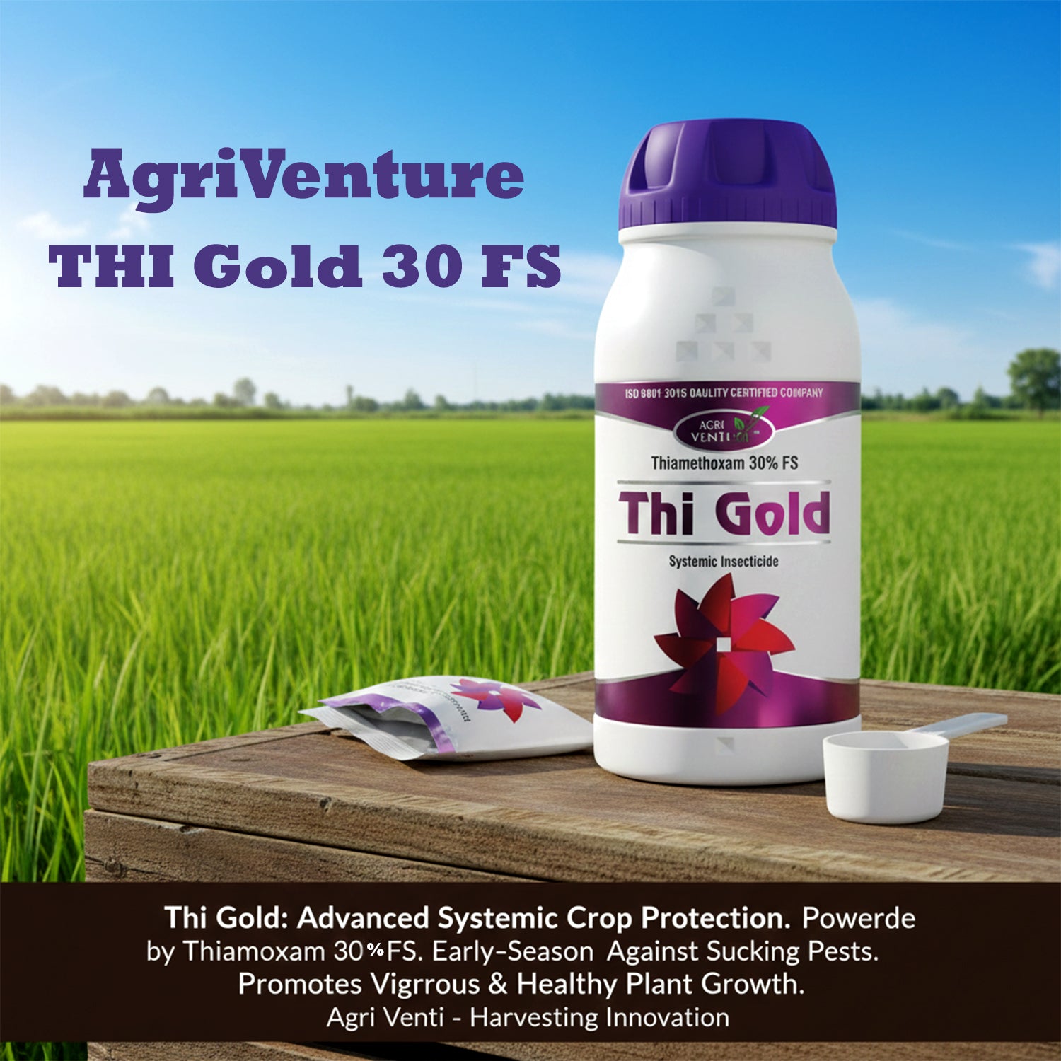 AgriVenture THI GOLD ( Thiamethoxam 30 % FS ) Broad Spectrum Insecticide Helps In Integrated Pest Management(1 LTR)