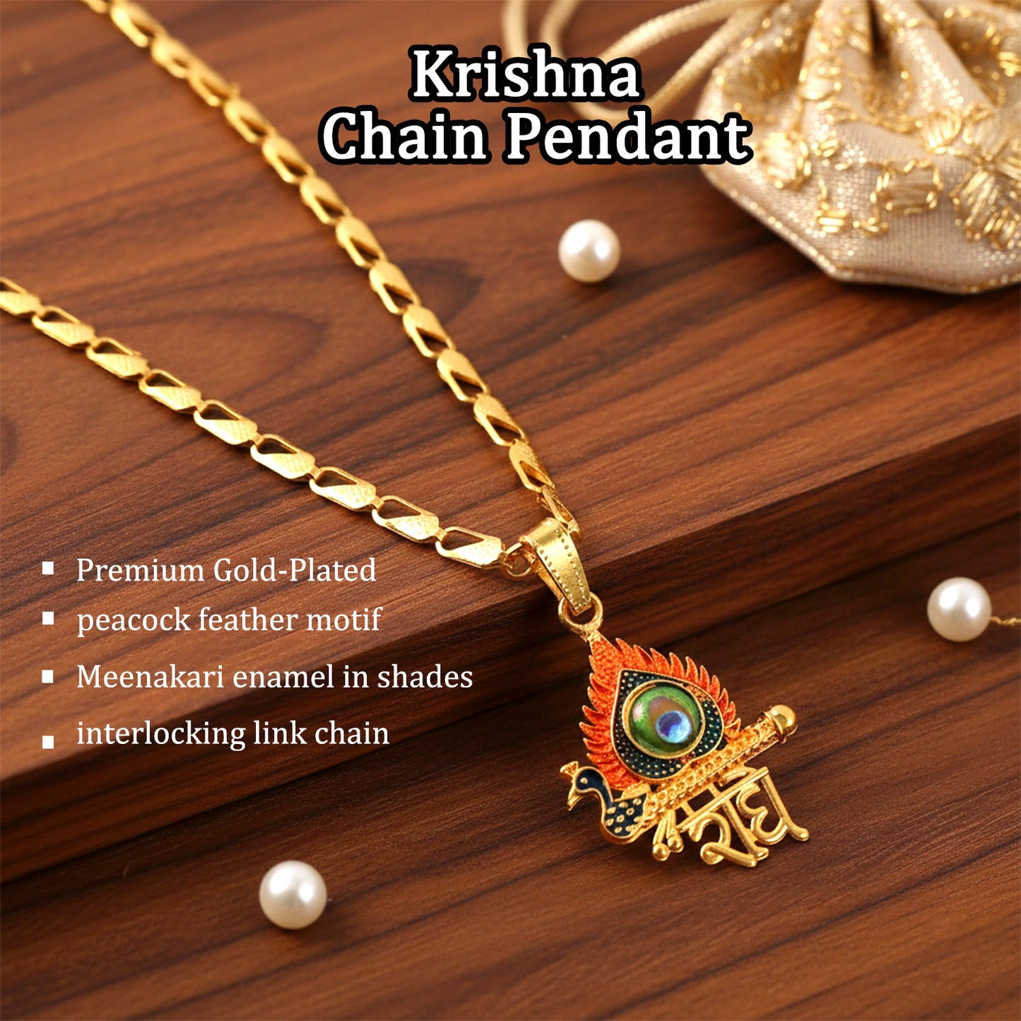 Shree Krishna Morpankh Devotional Pendant with Designer Chain