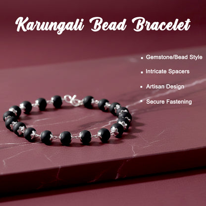Karungali Bead Bracelet with Silver Finish Links for Daily Wear