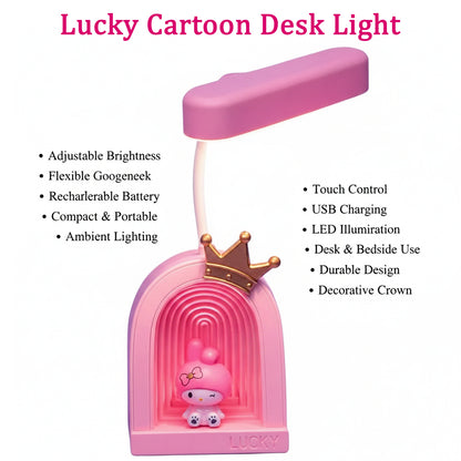 Cute Pink Lucky Cartoon LED Desk Lamp for Kids with Adjustable Neck Light