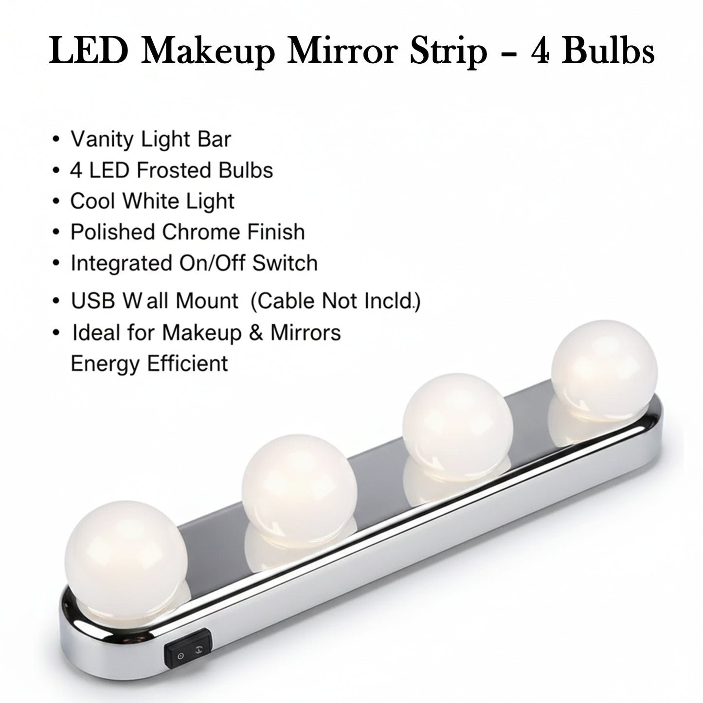 LED Vanity Mirror Lights Strip for Makeup, Dresser & Bathroom – 4 Bulbs