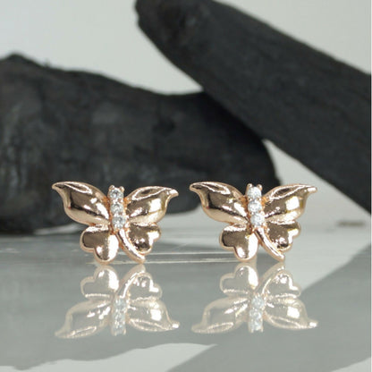 Rose Gold Butterfly Stud Earrings with AD for women and girls
