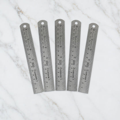 Close-up of etched measurement markings on Khyati ruler