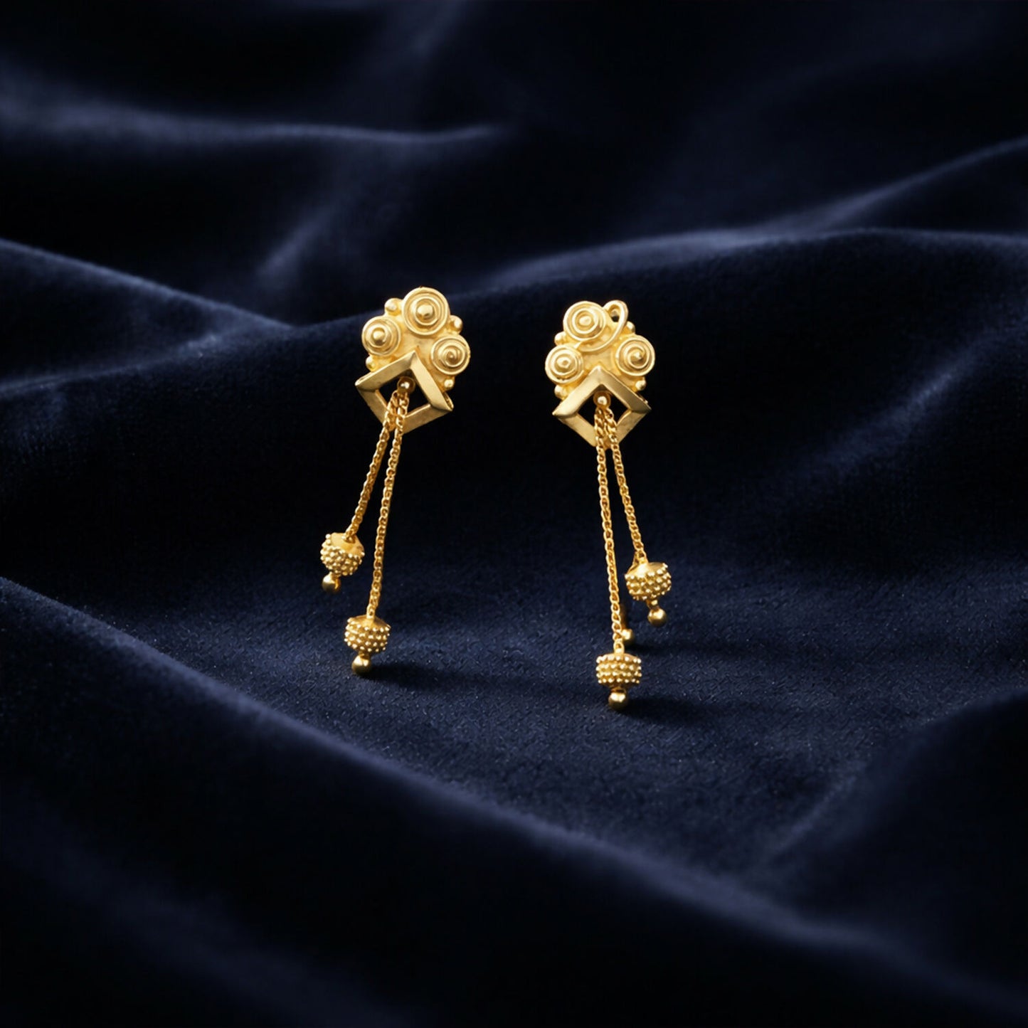 Premium Gold Earrings Combo Set with Floral Tops and Chain Tassel Drops (2 Pair)